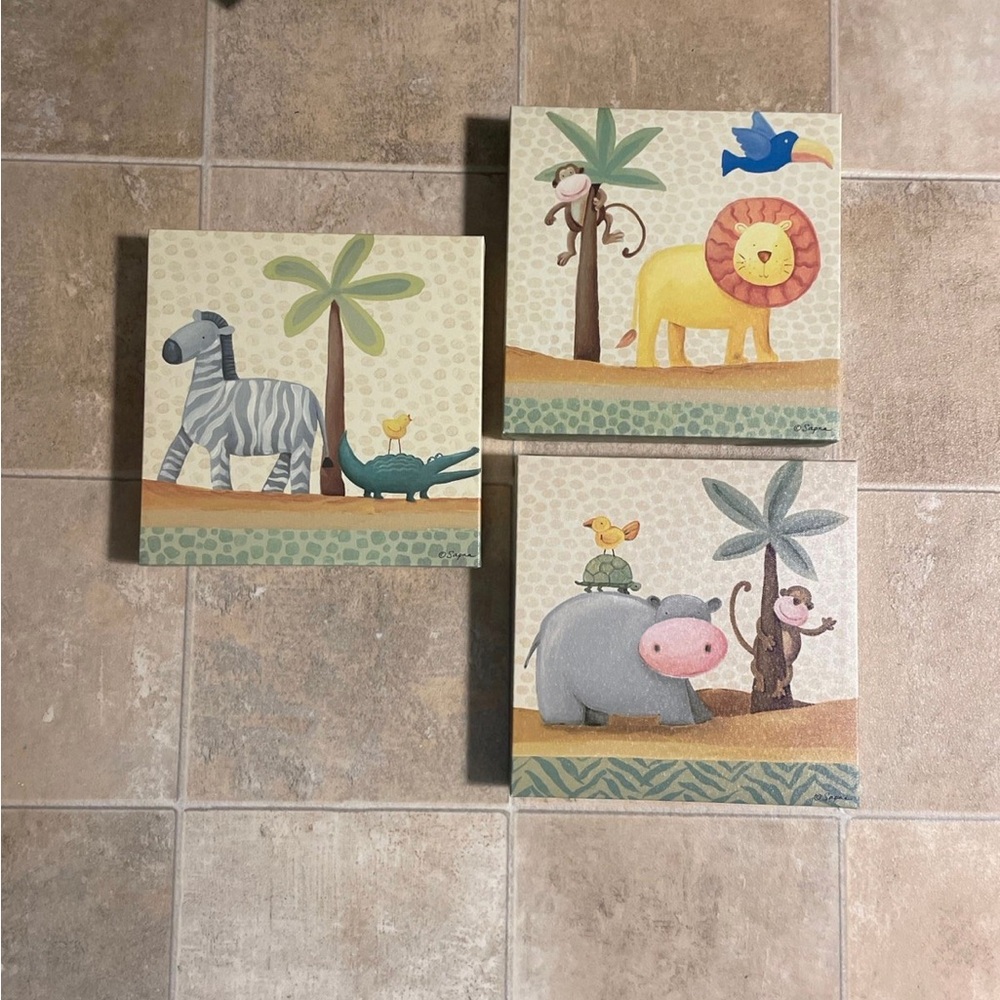 Nursery Animal Canvas Wall Art - set of 3